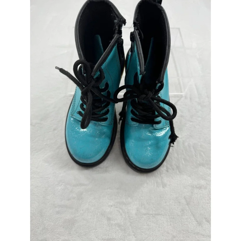Dr. Martens 1460 Ankle Boots Kids 13 Turquoise Glitter Lace Up Side Zipper Retro